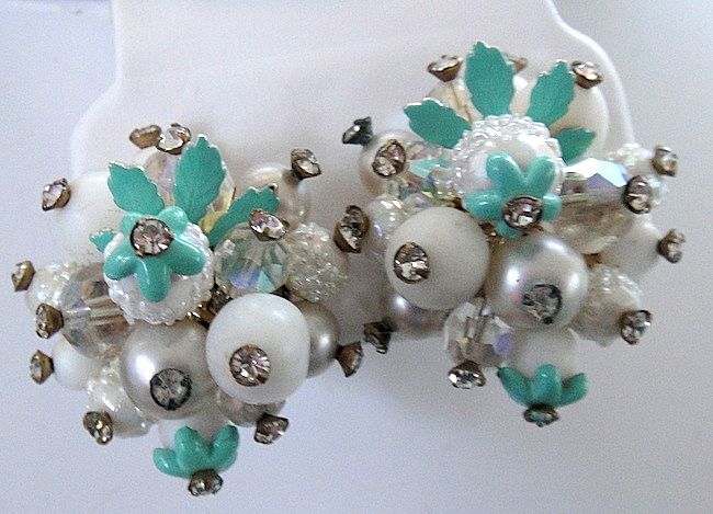 Vendome Two Strand Enamel and Crystal Choker Necklace and Earrings Demi Parure Vendome Two Strand Enamel and Crystal Choker Necklace and Earrings Demi Parure