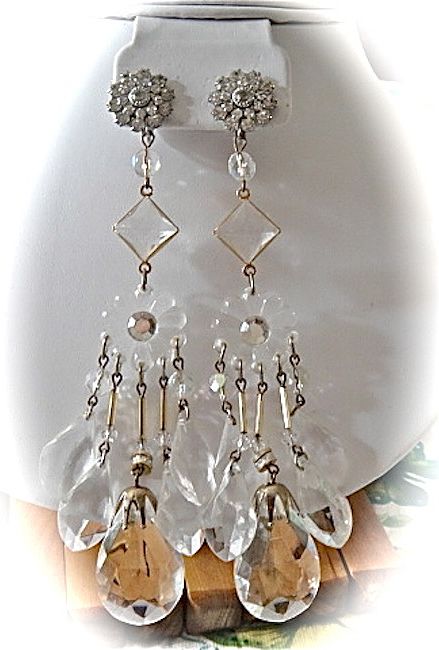 Large Silver Tone Faux Crystal and Rhinestone Shoulder Duster Earrings Large Silver Tone Faux Crystal and Rhinestone Shoulder Duster Earrings