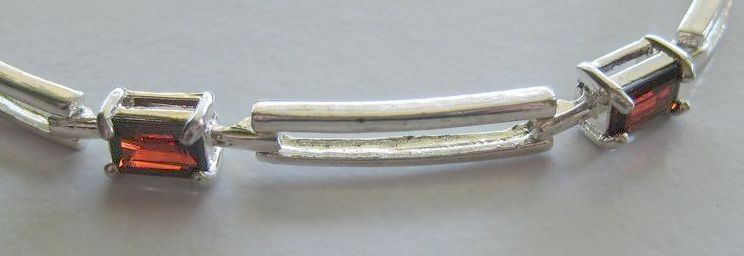 Lovely and Elegant Prong Set Faux Garnet and Sterling Silver Link Bracelet Lovely and Elegant Prong Set Faux Garnet and Sterling Silver Link Bracelet