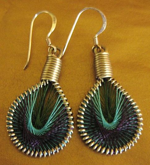 Unique Vintage "Op Art" Dangle Earrings with Sterling Silver French Wires for Pierced Ears Unique Vintage "Op Art" Dangle Earrings with Sterling Silver French Wires for Pierced Ears