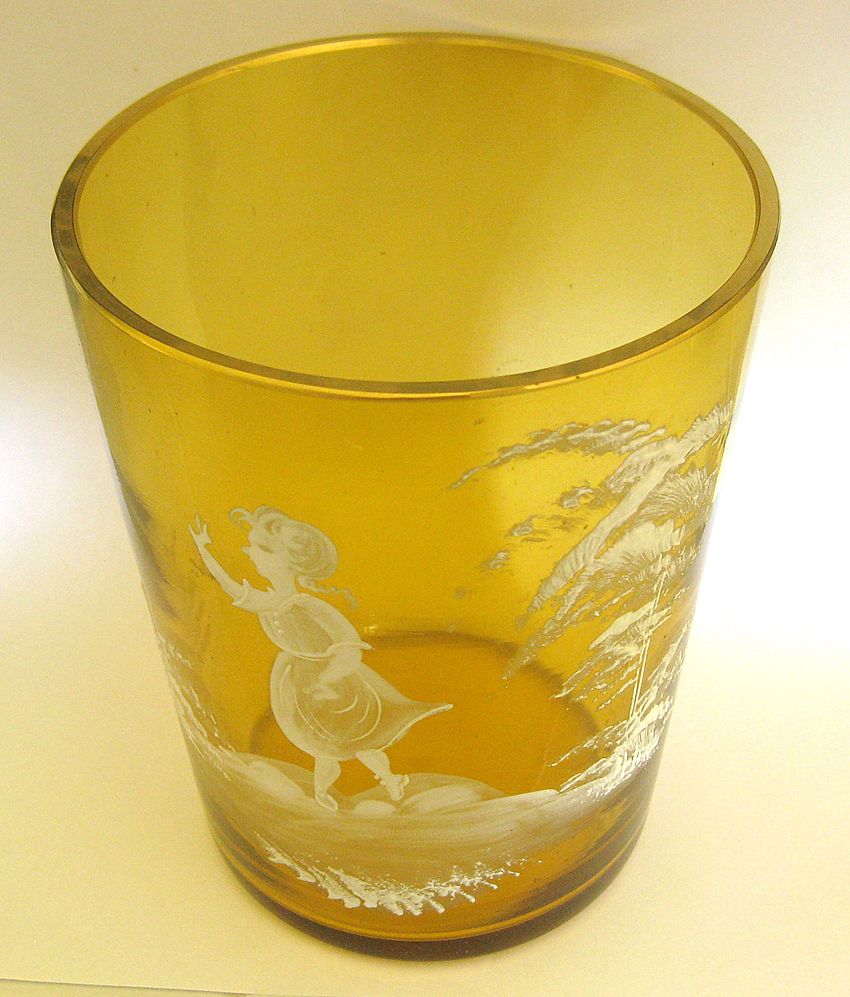 Wonderful Vintage Mary Gregory Golden Yellow Large Glass Vase Wonderful Vintage Mary Gregory Golden Yellow Large Glass Vase