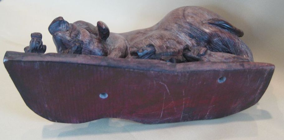 Vintage Chinese Soapstone Figure, Sow With Piglets, on Hand Carved Stand Vintage Chinese Soapstone Figure, Sow With Piglets, on Hand Carved Stand