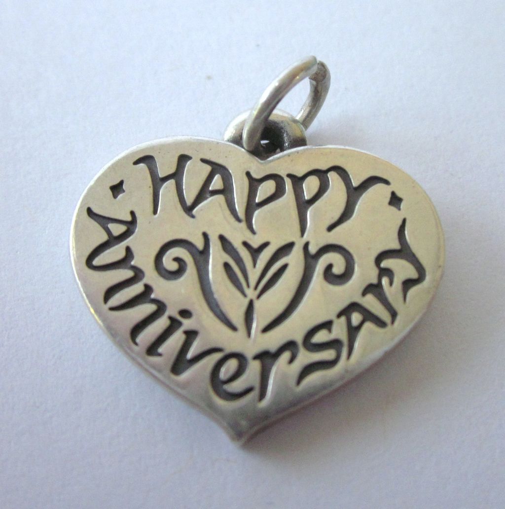 Vintage Happy Anniversary Heavy Sterling Silver Heart Charm Vintage Happy Anniversary Heavy Sterling Silver Heart Charm