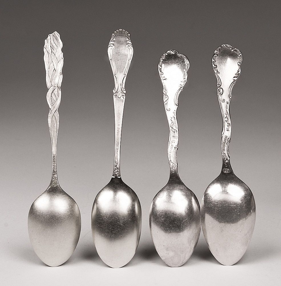 Set of Four Antique Sterling Silver Souvenir Demitasse Spoons Set of Four Antique Sterling Silver Souvenir Demitasse Spoons
