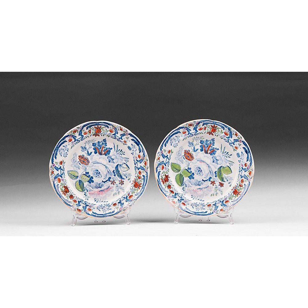 Pr. Of Early 19th C. Polychrome Enamel Ironstone Dessert Plates Pr. Of Early 19th C. Polychrome Enamel Ironstone Dessert Plates