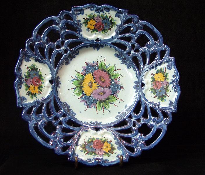 Hand Painted Portuguese Reticulated Faience Charger Hand Painted Portuguese Reticulated Faience Charger