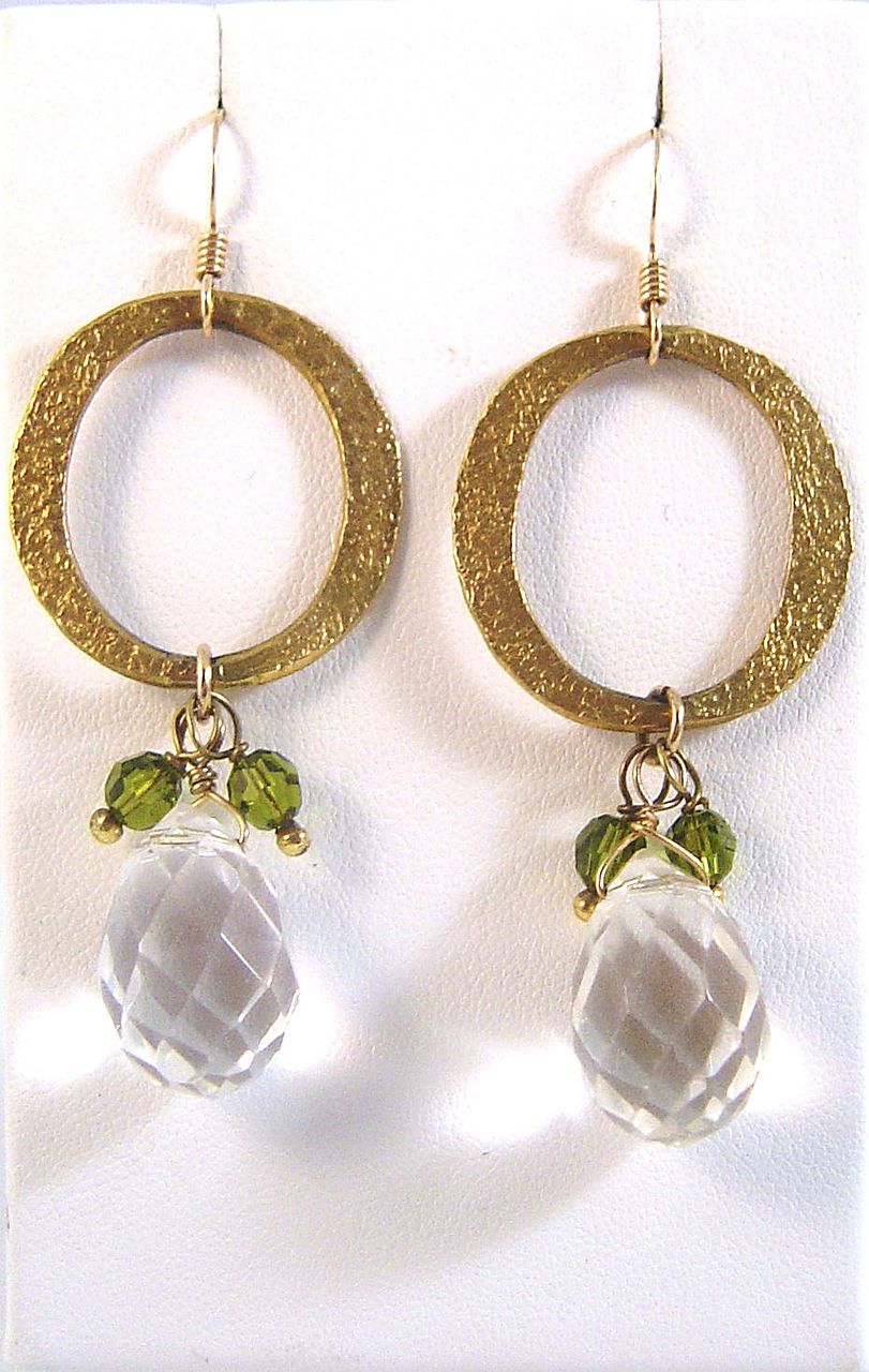 Brass Chain with Crystal Quartz and Olivine Swarovski Earrings Brass Chain with Crystal Quartz and Olivine Swarovski Earrings