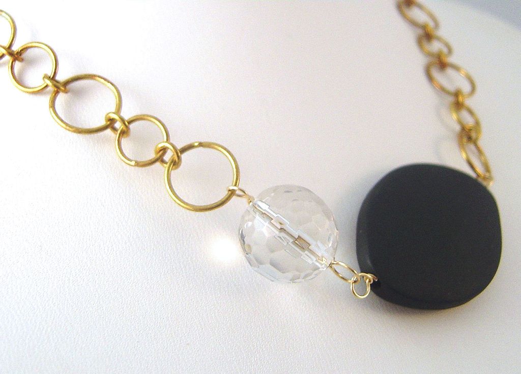 Designs by Ali Brass Chain with Rock Quartz and Matte Black Onyx Necklace Designs by Ali Brass Chain with Rock Quartz and Matte Black Onyx Necklace