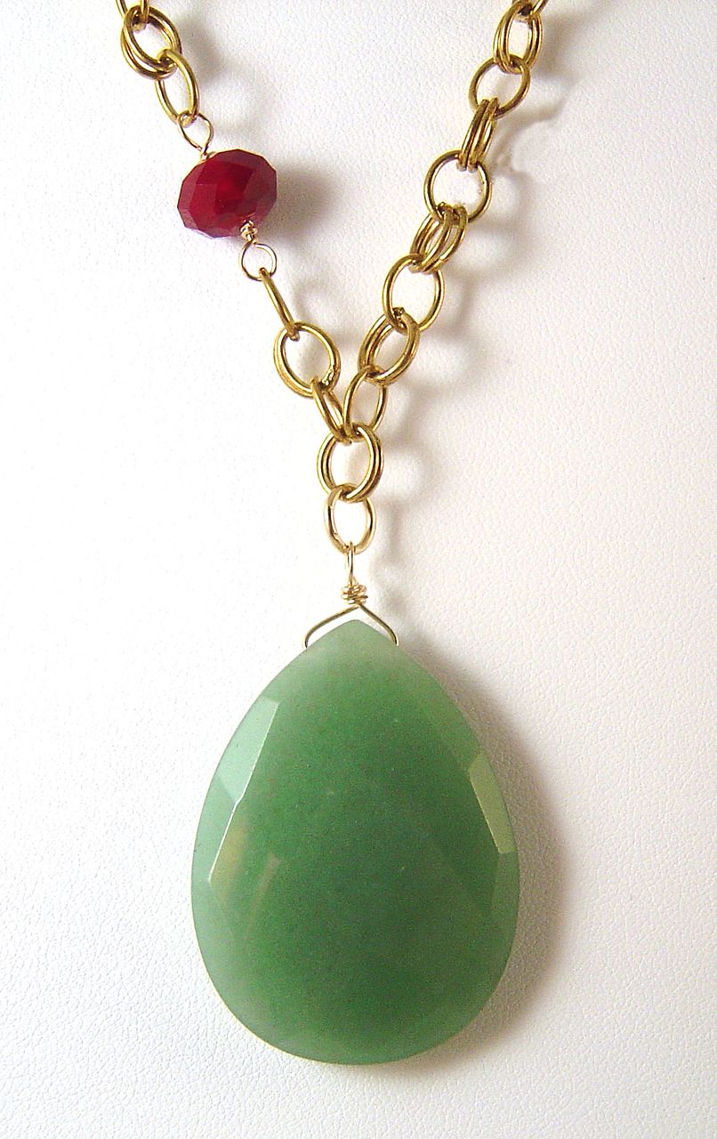 Designs by Ali Brass Chain with Ruby Quartz and Light Green Aventurine Necklace Designs by Ali Brass Chain with Ruby Quartz and Light Green Aventurine Necklace