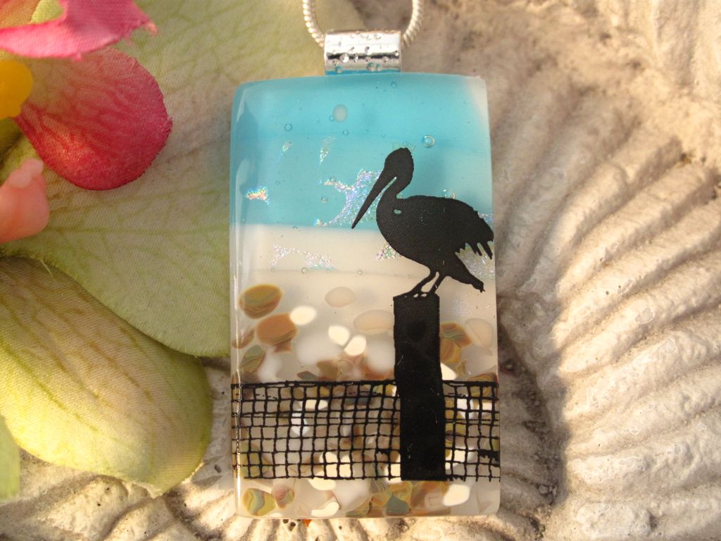Pelican Fused Dichroic Glass Pendant Necklace Pelican Fused Dichroic Glass Pendant Necklace