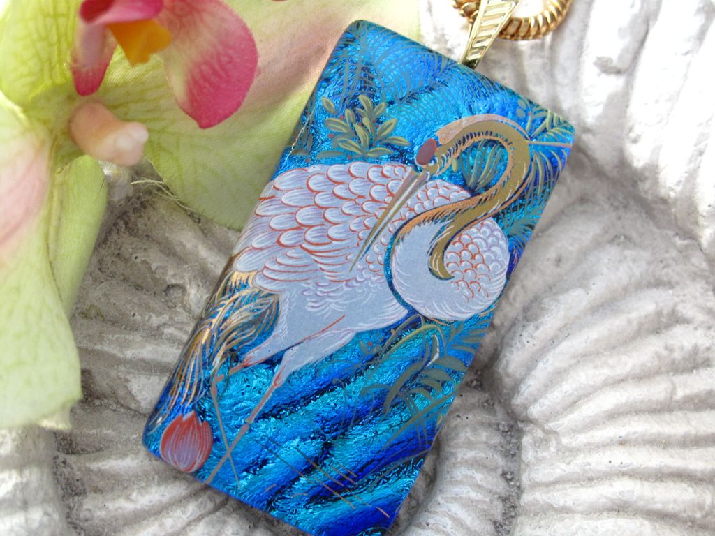 Crane Exotic Bird Dichroic Glass Necklace Jewelry Dichroic Glass Jewelry Fused glass Jewelry Crane Exotic Bird Dichroic Glass Necklace Jewelry Dichroic Glass Jewelry Fused glass Jewelry