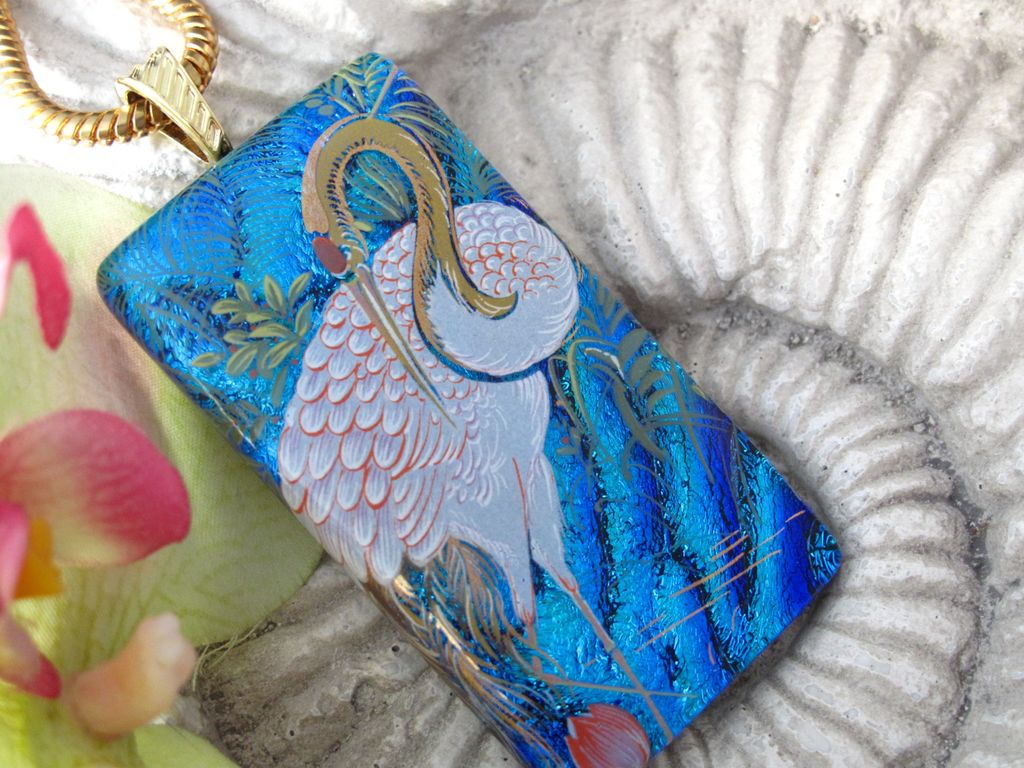 Crane Exotic Bird Dichroic Glass Necklace Jewelry Dichroic Glass Jewelry Fused glass Jewelry Crane Exotic Bird Dichroic Glass Necklace Jewelry Dichroic Glass Jewelry Fused glass Jewelry