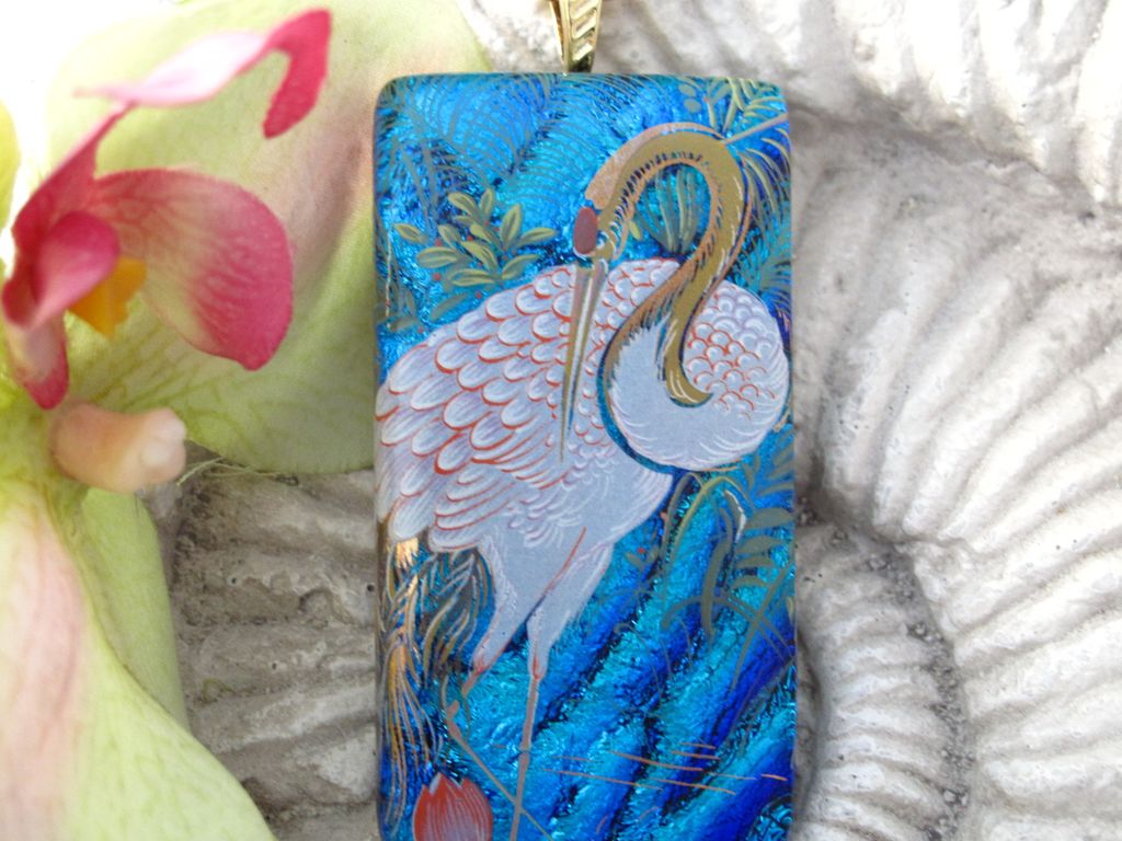 Crane Exotic Bird Dichroic Glass Necklace Jewelry Dichroic Glass Jewelry Fused glass Jewelry Crane Exotic Bird Dichroic Glass Necklace Jewelry Dichroic Glass Jewelry Fused glass Jewelry