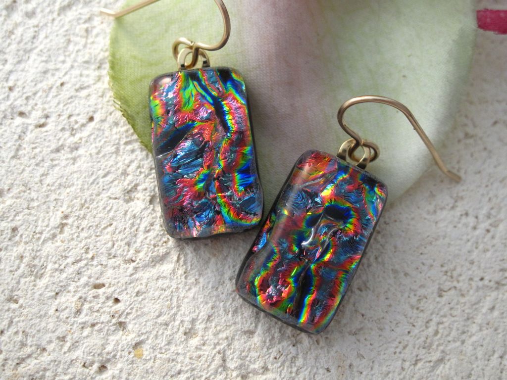 Rainbow Dichroic Glass Earrings - Fused Glass Jewelry Rainbow Dichroic Glass Earrings - Fused Glass Jewelry
