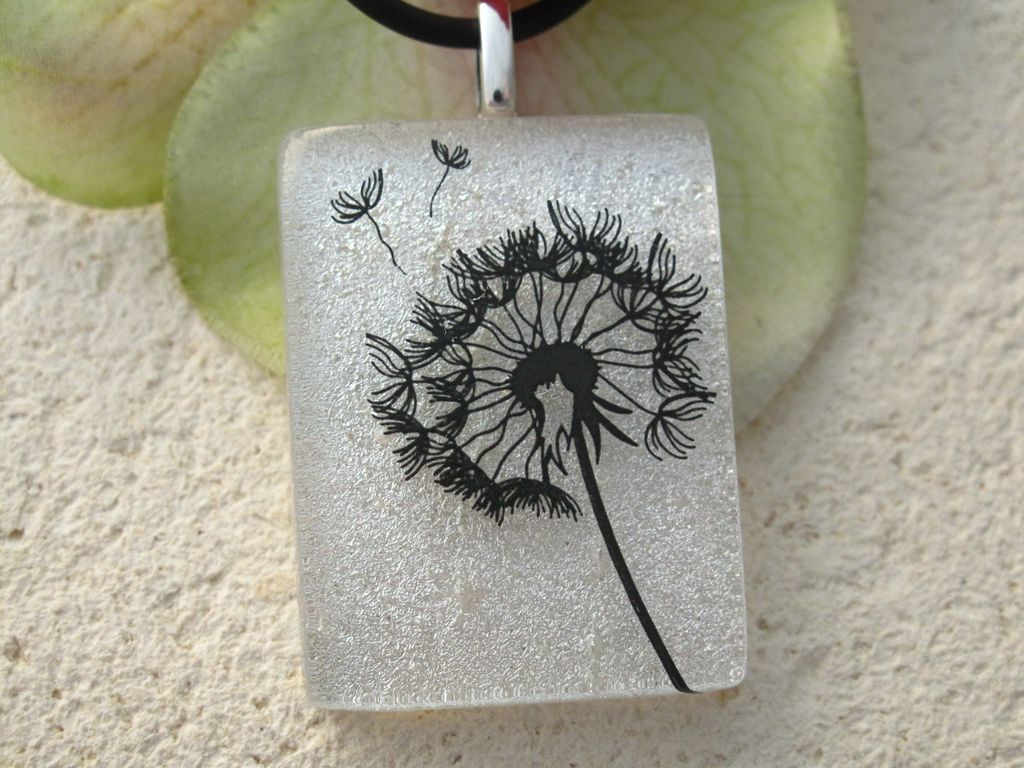 Dandelion Wish Fused Dichroic Glass pendant Necklace Dandelion Wish Fused Dichroic Glass pendant Necklace