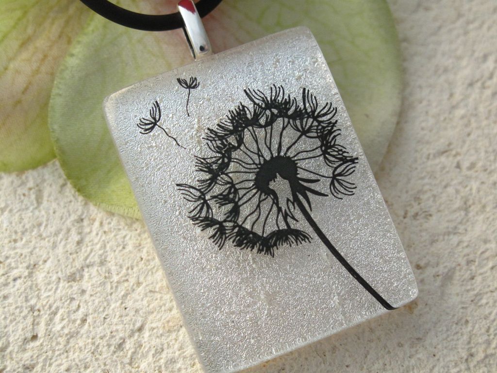 Dandelion Wish Fused Dichroic Glass pendant Necklace Dandelion Wish Fused Dichroic Glass pendant Necklace