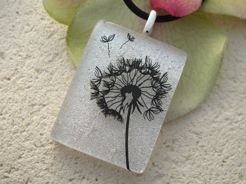 Dandelion Wish Fused Dichroic Glass pendant Necklace Dandelion Wish Fused Dichroic Glass pendant Necklace