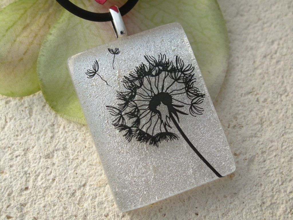 Dandelion Wish Fused Dichroic Glass pendant Necklace Dandelion Wish Fused Dichroic Glass pendant Necklace