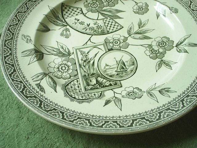 19th C. Aesthetic Transferware plate, ships. 19th C. Aesthetic Transferware plate, ships.