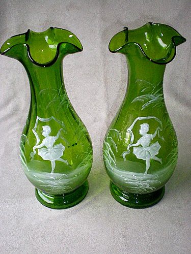 Magnificent Pair Antique Mary Gregory Vases Magnificent Pair Antique Mary Gregory Vases