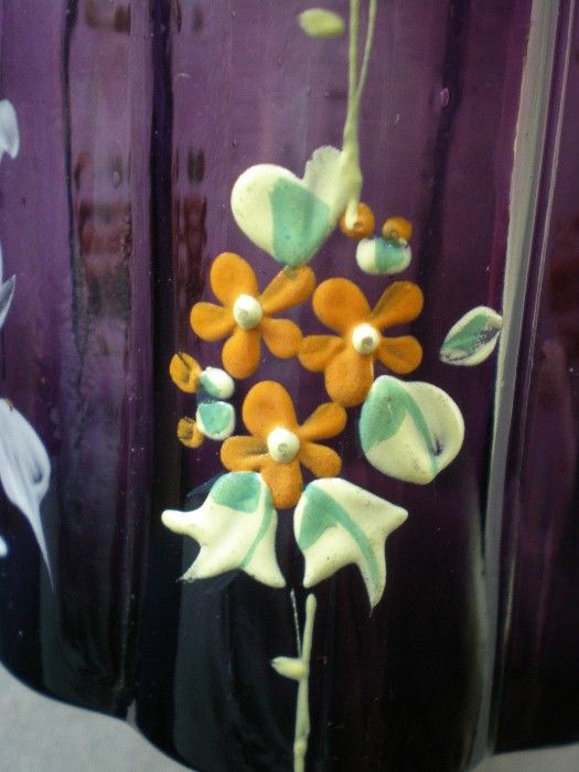 Gorgeous Bohemian Amethyst Glass Vase with Enamel Flowers Gorgeous Bohemian Amethyst Glass Vase with Enamel Flowers