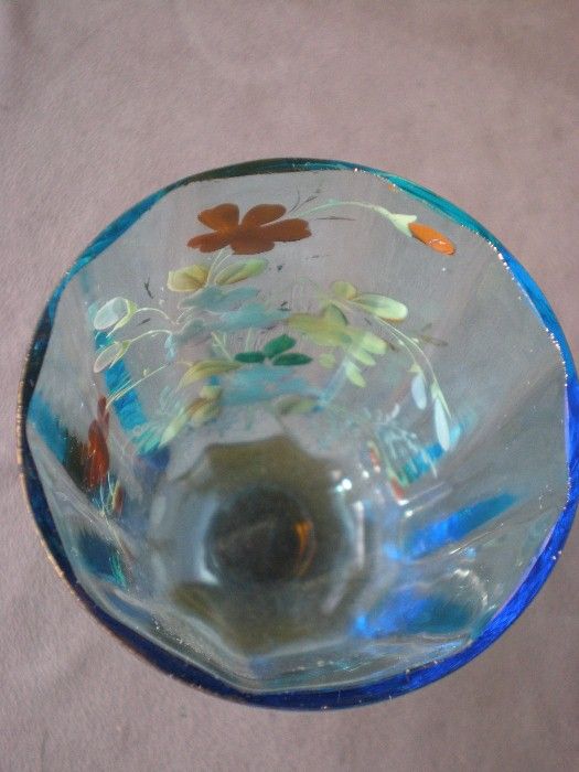 Matched Pair Bohemian Glass Tumblers with Enamel Flowers Matched Pair Bohemian Glass Tumblers with Enamel Flowers