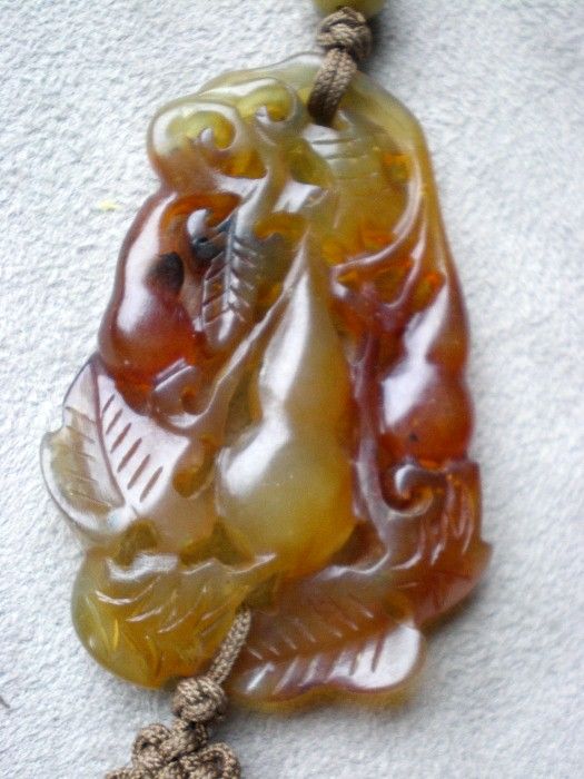 Stunning Carved Jade Bead Necklace with Highly Carved Pendant Stunning Carved Jade Bead Necklace with Highly Carved Pendant