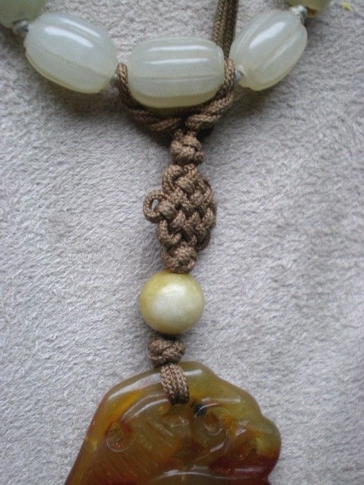 Stunning Carved Jade Bead Necklace with Highly Carved Pendant Stunning Carved Jade Bead Necklace with Highly Carved Pendant