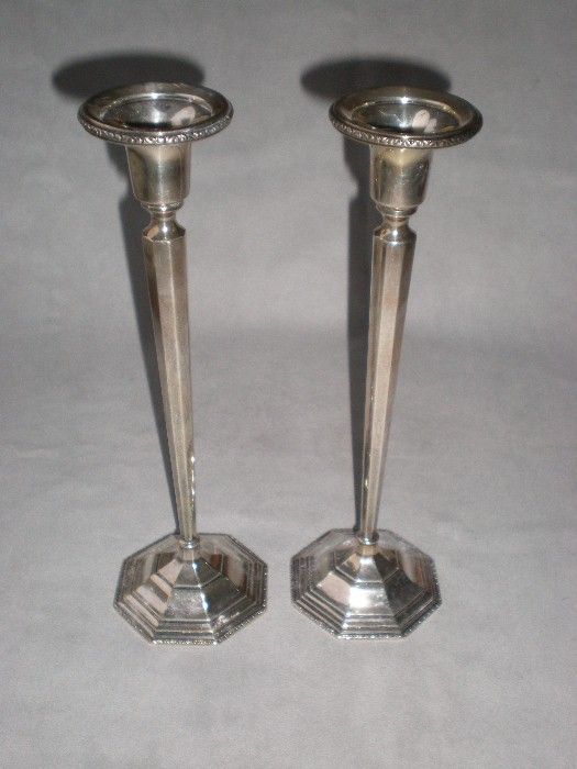 Elegant Matched Pair of Sterling Silver Candle Sticks Elegant Matched Pair of Sterling Silver Candle Sticks