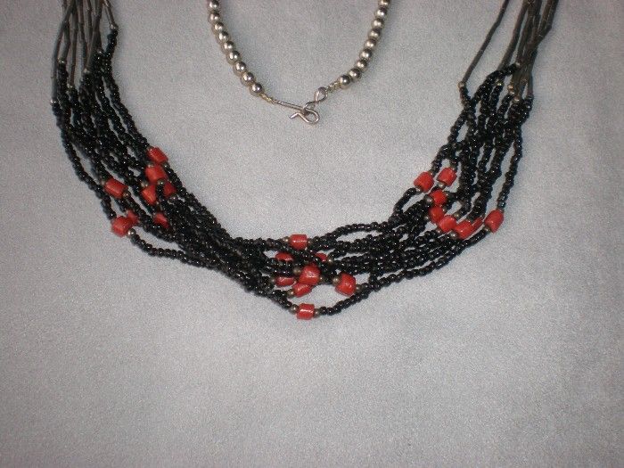 Beautiful Black and Red Coral Multi-Strand Necklace Beautiful Black and Red Coral Multi-Strand Necklace