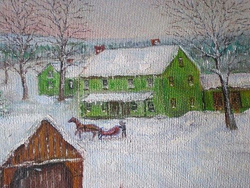 Original Vintage Folk Art Oil Painting - Covered Bridge Original Vintage Folk Art Oil Painting - Covered Bridge