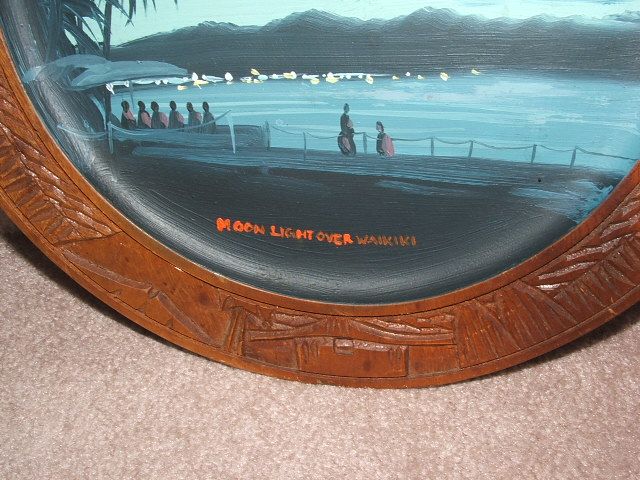 Hawaiian Hand Painted Wooden Plate / Moonlight Over Waikiki / Hawaii Hawaiian Hand Painted Wooden Plate / Moonlight Over Waikiki / Hawaii