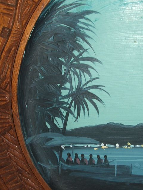 Hawaiian Hand Painted Wooden Plate / Moonlight Over Waikiki / Hawaii Hawaiian Hand Painted Wooden Plate / Moonlight Over Waikiki / Hawaii