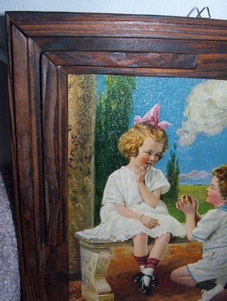 "Message Of Love" Lithograph Calender Art Print / Little Boy & Girl / Arts And Crafts Style Frame "Message Of Love" Lithograph Calender Art Print / Little Boy & Girl / Arts And Crafts Style Frame