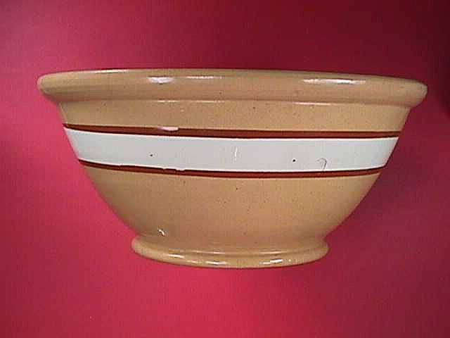 c1860 Large Yellowware Bowl with White Slip & Brown Mocha Bands c1860 Large Yellowware Bowl with White Slip & Brown Mocha Bands