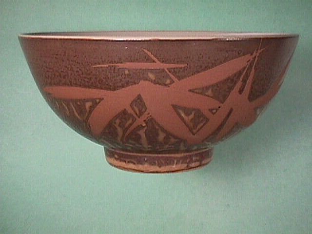 Wax Resist Bamboo Leaf Stoneware Bowl Mashiko Early to Mid-20th C Wax Resist Bamboo Leaf Stoneware Bowl Mashiko Early to Mid-20th C