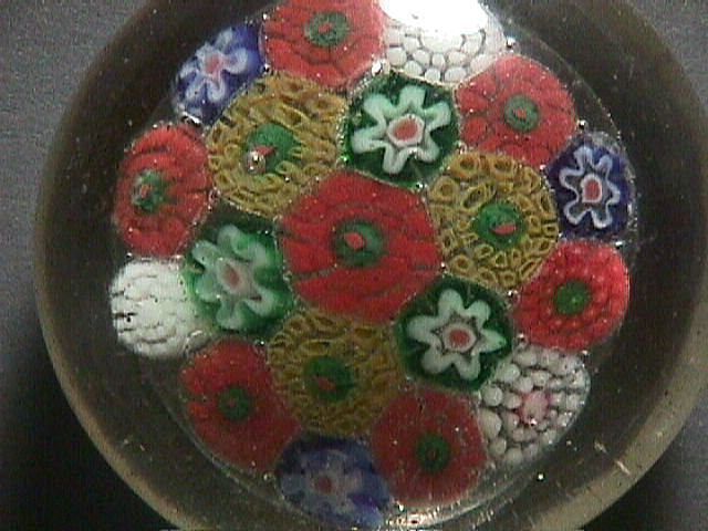 Concentric Millefiori Glass Paperweight with concave ground pontil (age unclear) Concentric Millefiori Glass Paperweight with concave ground pontil (age unclear)