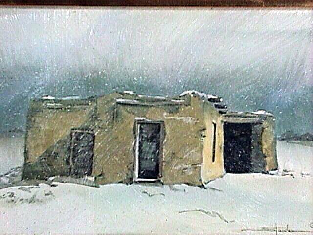 SW Adobe House in Winter Snow Squall c1996 SW Adobe House in Winter Snow Squall c1996
