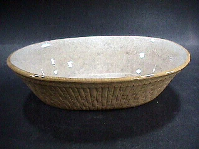 19th C Molded Woven Basket Large Yellowware Pottery Bowl or Pan 19th C Molded Woven Basket Large Yellowware Pottery Bowl or Pan