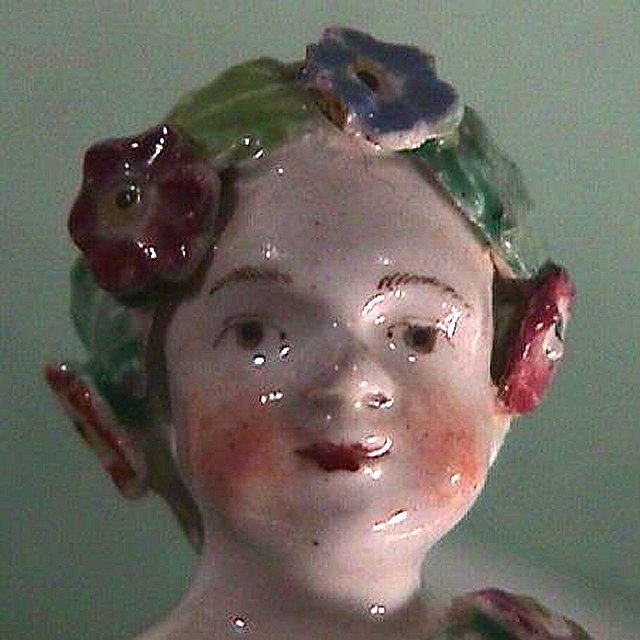 1760s (or older) English Soft Paste Porcelain 5 inch Figurine on plain base (Spring Putto) 1760s (or older) English Soft Paste Porcelain 5 inch Figurine on plain base (Spring Putto)