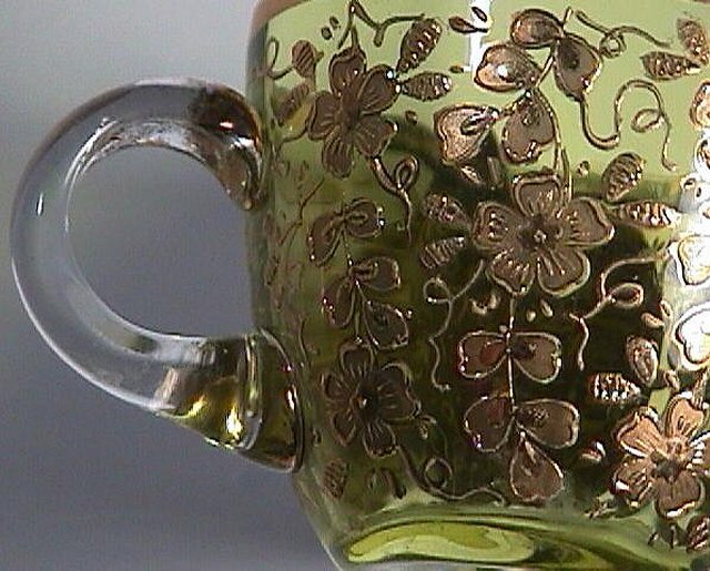 Late 1800s Brilliant Citron yellow Gold Encrusted hand blown Tea cup and Saucer Late 1800s Brilliant Citron yellow Gold Encrusted hand blown Tea cup and Saucer
