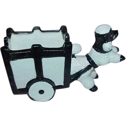 Vintage Black and White Poodle Pulling Cart Planter Vintage Black and White Poodle Pulling Cart Planter