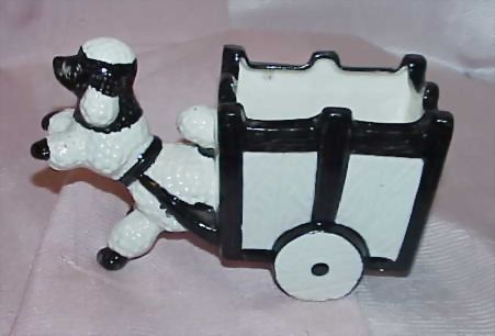 Vintage Black and White Poodle Pulling Cart Planter Vintage Black and White Poodle Pulling Cart Planter