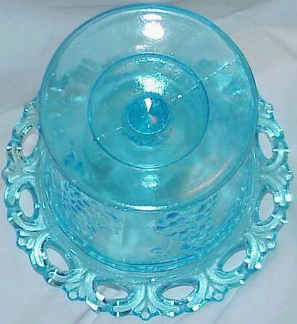 Aqua Blue Depression Glass Grape Design Lidded Pedestal Candy Bowl Aqua Blue Depression Glass Grape Design Lidded Pedestal Candy Bowl