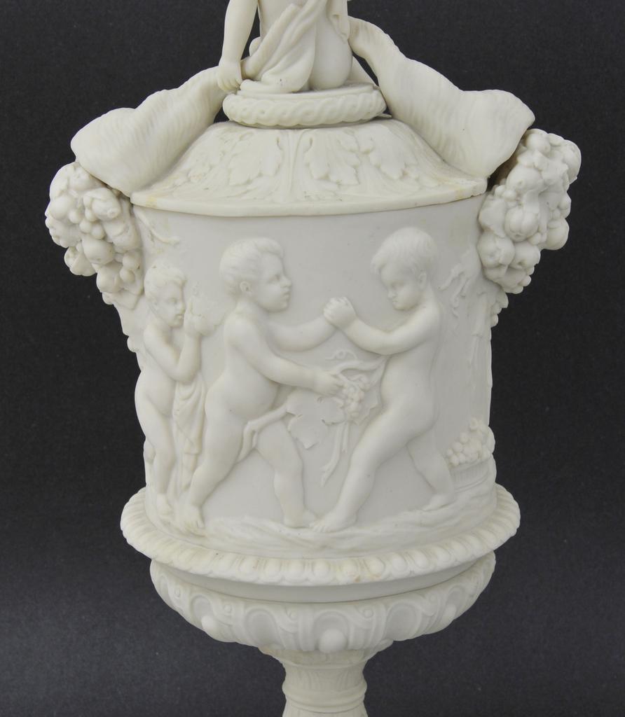 Circa 1860 Antique signed Copeland "Putti " Parian Pedestal Urn with Cover Circa 1860 Antique signed Copeland "Putti " Parian Pedestal Urn with Cover