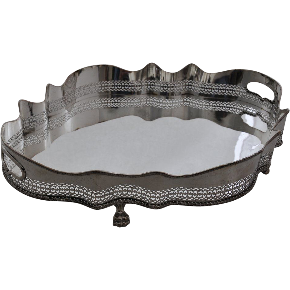 VINTAGE, Silver Plate Galleried Centerpiece / Tea Tray VINTAGE, Silver Plate Galleried Centerpiece / Tea Tray