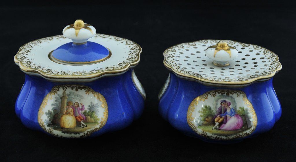 ANTIQUE, MEISSEN, Scenic Porcelain 3 Piece Inkstand ANTIQUE, MEISSEN, Scenic Porcelain 3 Piece Inkstand