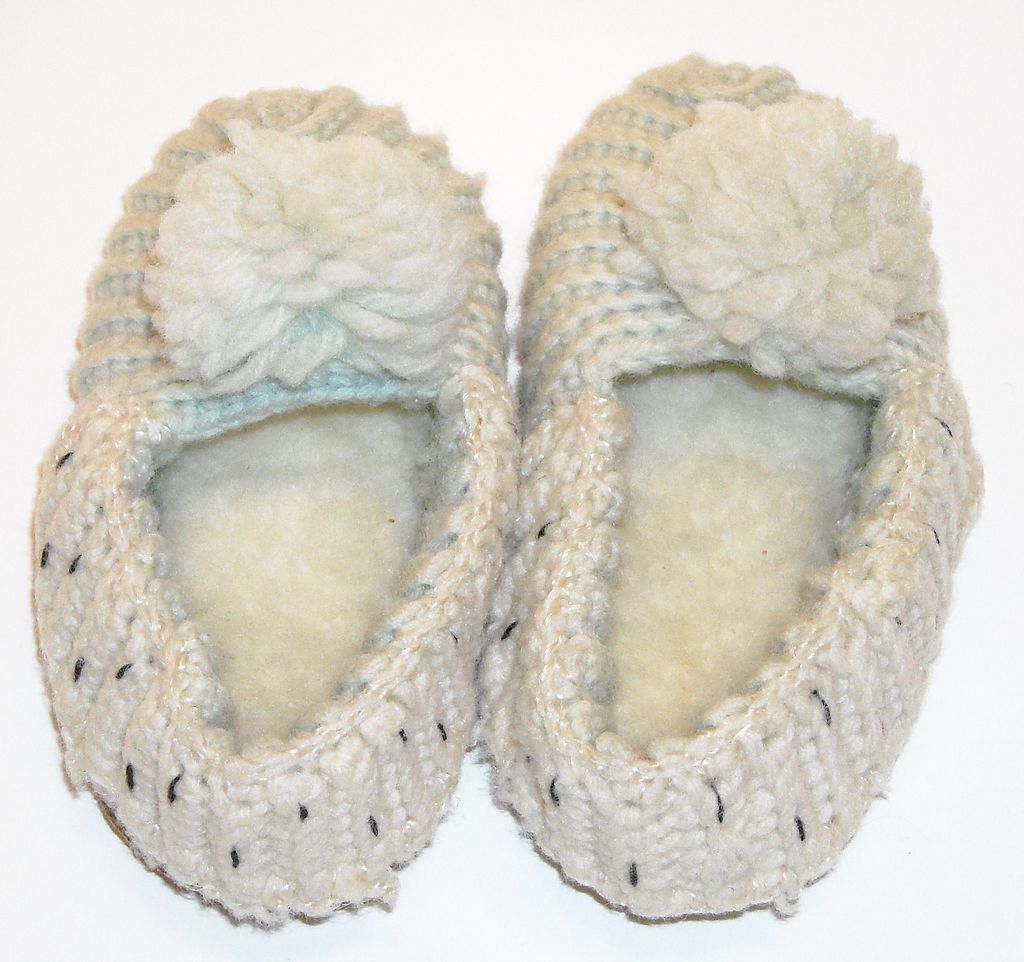 Knit Wool Slippers with Leather Soles from dollroom on Ruby Lane
