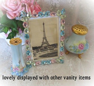 Vintage Porcelain Hand Painted Hat Pin Holder with Forget Me Nots and Big Rose Bloss Vintage Porcelain Hand Painted Hat Pin Holder with Forget Me Nots and Big Rose Bloss