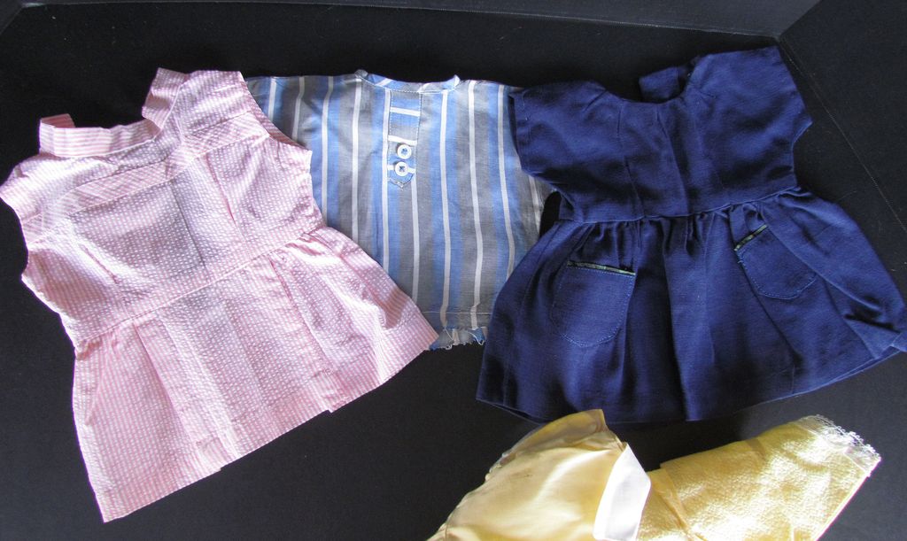 Nice Lot of Vintage Doll Dresses and One Top for Composition or Hard Plastic Toddler Doll Nice Lot of Vintage Doll Dresses and One Top for Composition or Hard Plastic Toddler Doll